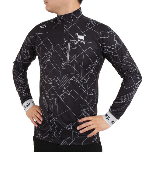 新品 OAKLEY オークリースカル 長袖ゴルフシャツ 防風 UPF50+ 黒L