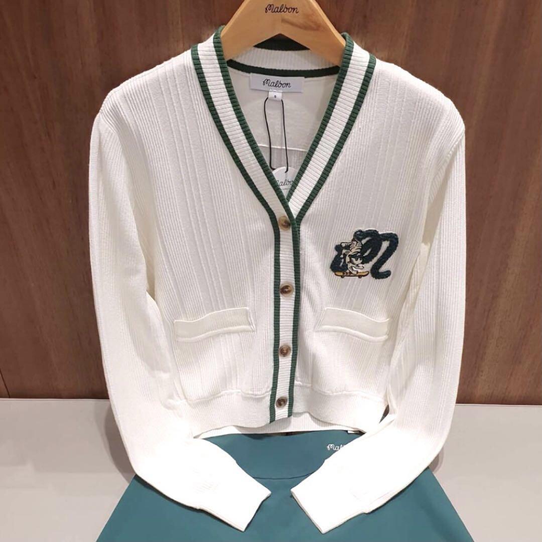 【即発送】ゴルフ レディース マルボン 長袖 カーディガン セーター（ホワイト）