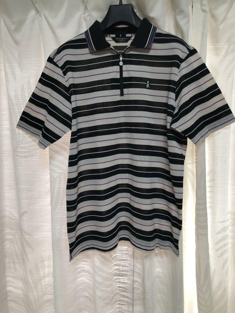 マンシングウェア　ポロシャツ　ファスナーにチャーム付　パープルの差し色がお洒落