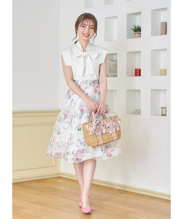 【新品】トッコ クローゼット フラワーレーススリーブ切替ニットワンピース 黒